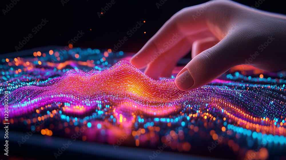 Aufkleber futuristic hand interacting with vibrant digital waves, showcasing technology and innovation. colorf