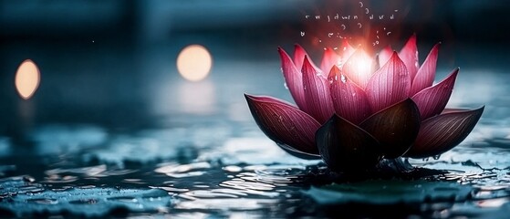 Serene Pink Lotus Flower on Water  Spiritual Banner  Peaceful Nature