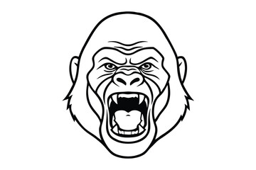 Line art Illustration of a gorilla face, front view screaming.eps
