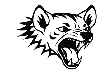 Line art illustration of a hyena face screaming style.eps