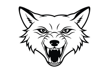 Line art illustration of a wolf face screaming.eps