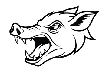 Line art illustration of a boar face screaming.eps