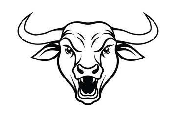 Line art illustration of a bull face screaming.eps
