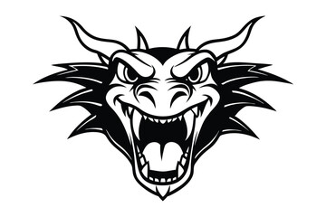 Line art illustration of a dragon face screaming.eps