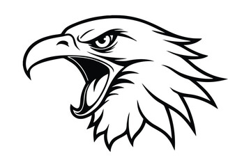 Line art illustration of a eagle face screaming.eps