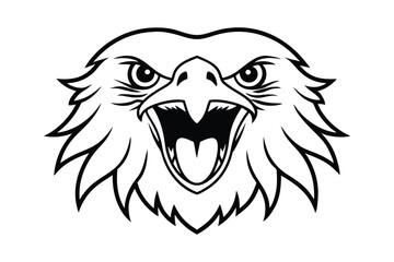 Line art Illustration of a eagle face, front view screaming.eps