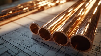 Naklejka premium Closeup of metal pipes and steel stents showcasing industrial design and craftsmanship in a contemporary manufacturing setting