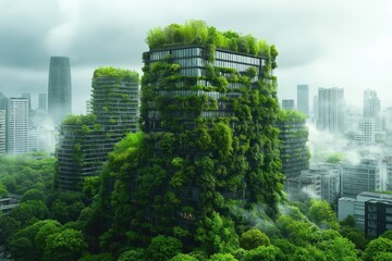 Obraz premium Sustainable Building Covered with Greenery in Urban City Landscape