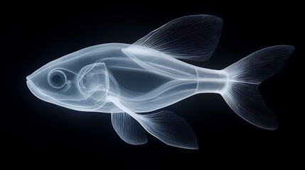 Fototapeta premium X-ray image of a fish showcasing its internal structure against a dark background