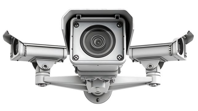 White security CCTV camera, isolated on white background.