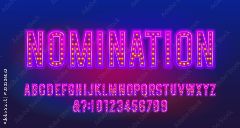 Fototapete nomination alphabet font. purple neon letters and numbers. stock vector typescript for your design.