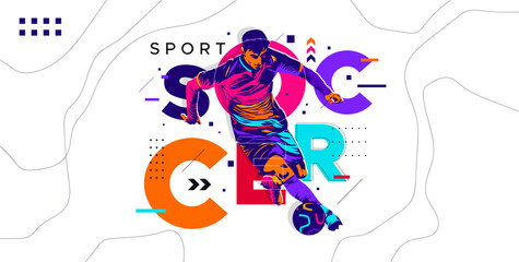Soccer sport athlete vector design with abstract silhouette style. Design with the concept of national sports celebration. Interactive sports background. Football player - soccer
