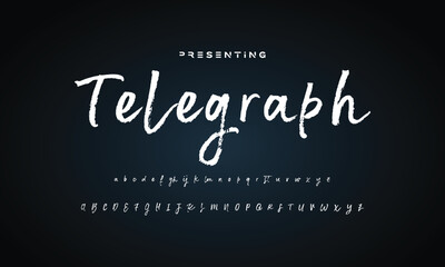 Lettering font isolated on black background. Texture alphabet in street art and graffiti style. Grunge and dirty effect. Vector brush letters.
