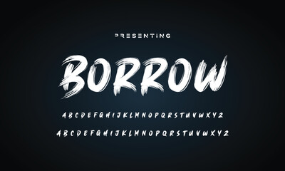Lettering font isolated on black background. Texture alphabet in street art and graffiti style. Grunge and dirty effect. Vector brush letters.