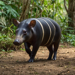 Fototapeta premium tapir on its habitat, sunset, mountain, river, wildlife photography, Rare Animal, extinct animals