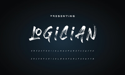 Obraz premium Lettering font isolated on black background. Texture alphabet in street art and graffiti style. Grunge and dirty effect. Vector brush letters.