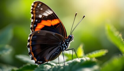 Obraz premium Detailed side profile of a Red Admiral butterfly showcasing its intricate patterns - beauty of nature - perfect for nature magazines, educational materials, and environmental campaigns