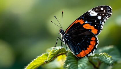 Obraz premium A hyperrealistic close-up of a red admiral butterfly displaying detailed wing patterns, symbolizing transformation, suitable for nature magazines and educational material