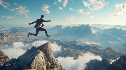 Confidence in Business with Young Businessman Jumping