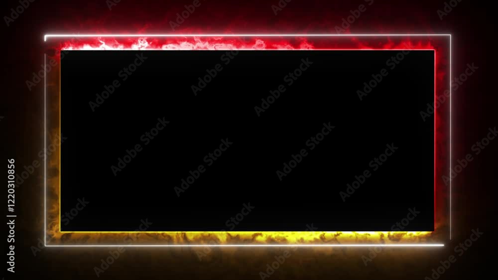 Poster glowing neon red and yellow rectangle border frame effect: motion graphic animation with copy space