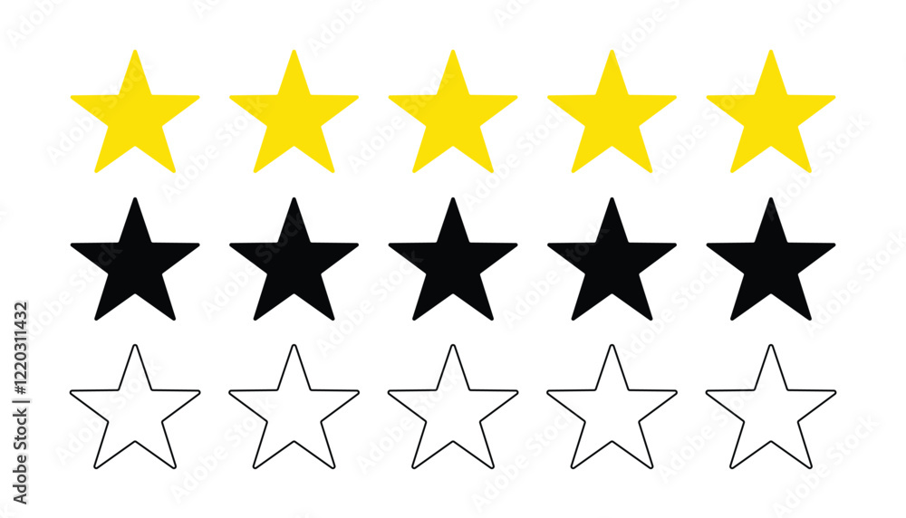 Poster Star rate icons set. flat and realistic style. five stars quality rating icon for website or app. rating stars set