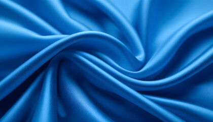 Obraz premium 4K Close-Up of Elegant Blue Silk Satin with Soft Flowing Waves, Ideal for Luxury Textile, Fashion, and Interior Design Projects.