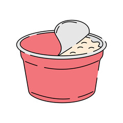 Simple yogurt in plastic cup vector illustration. Yogurt vector illustration in lineal color style isolated on a white background