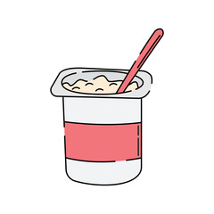 Simple yogurt in plastic cup vector illustration. Yogurt vector illustration in lineal color style isolated on a white background