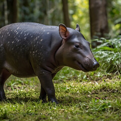 tapir on its habitat, sunset, mountain, river, wildlife photography, Rare Animal, extinct animals