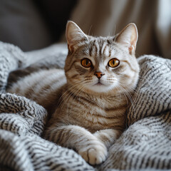 Fototapeta premium american shorthair cat lying bed