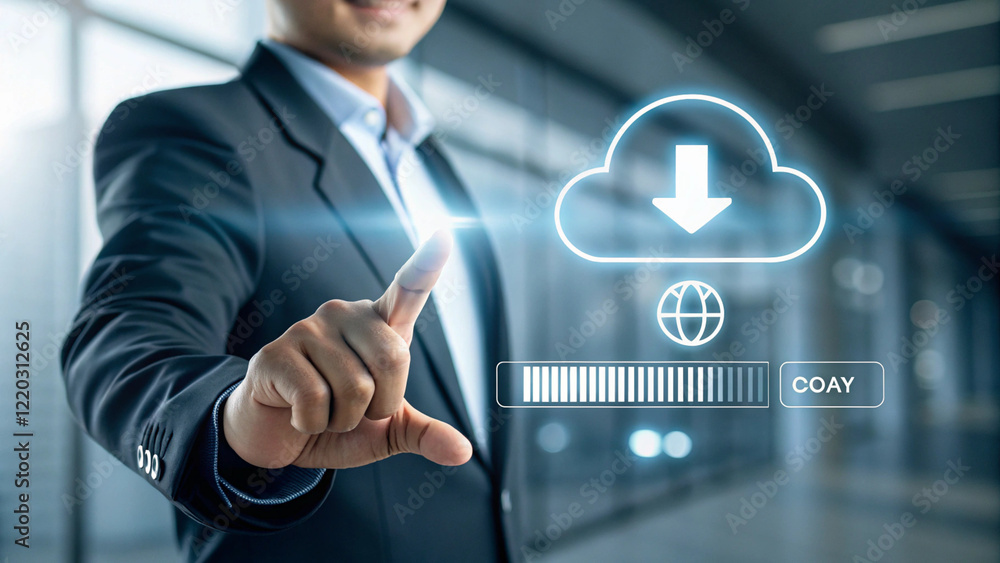 Poster ai generates seamless cloud download action business environment professional setting digital intera