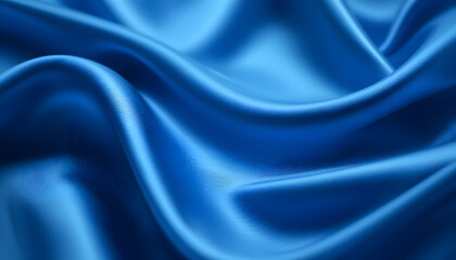 Obraz premium 4K Close-Up of Elegant Blue Silk Satin with Soft Flowing Waves, Ideal for Luxury Textile, Fashion, and Interior Design Projects.