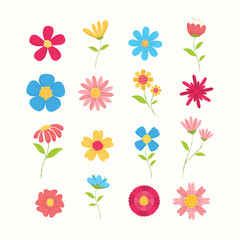 Spring Flowers Floral Collection Hand Drawn Flat Illustration