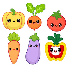 Cute Kawaii  set doodle Vegetables
