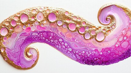 Fototapeta premium Colorful Abstract Art with Swirling Patterns and Metallic Gold Highlights on a White Background