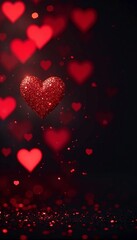 A captivating scene of sparkling red hearts, symbolizing love and romance.