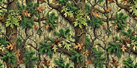 Obraz premium Seamless Mossy Oak tree hunting pattern perfect for camouflage in the forest