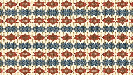Fototapeta premium Paisley, Lotus, and Checkerboard Pattern Wallpaper Vibrant Orange and Indigo with Gold Accents on Cream