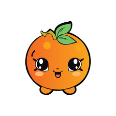 Cute Orange fruit with happy face. Vector illustration