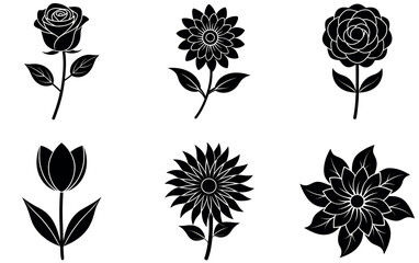 Flower Silhouette Icons Set - Minimalist Floral Vector Designs