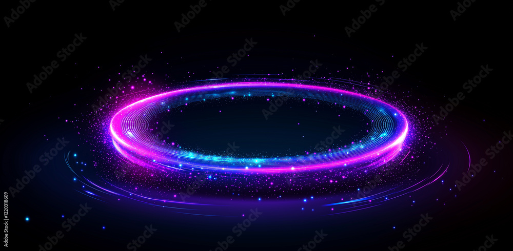 Poster neon swirl. curve blue line light effect. abstract ring background with glowing swirling background.