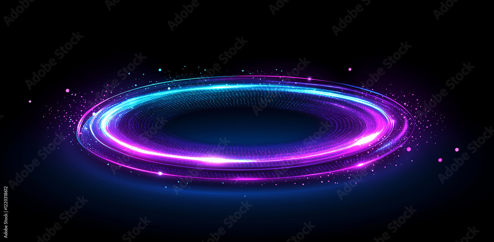 Poster neon swirl. curve blue line light effect. abstract ring background with glowing swirling background.