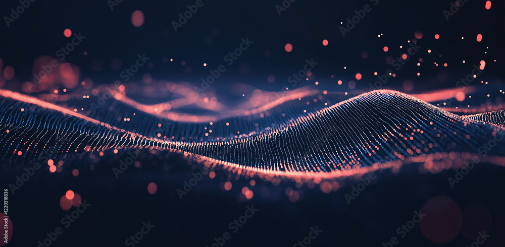 Poster experience the elegance of a wave of round, small particles flowing seamlessly in an abstract design