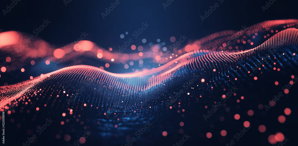 Poster experience the elegance of a wave of round, small particles flowing seamlessly in an abstract design