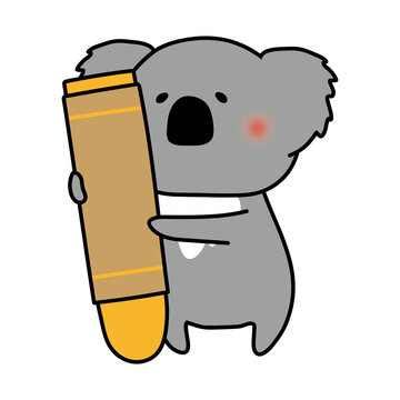 大きなクレヨンを持ったコアラ