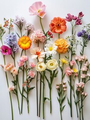Mixed Color Flowers on White