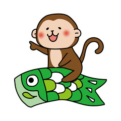Obraz premium 鯉のぼりにまたがる猿