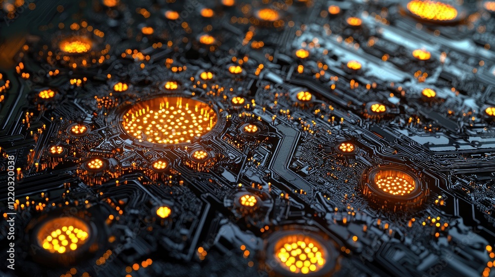 Aufkleber This abstract technology background features intricate circuit board patterns with glowing elements, suitable for themes of innovation and digital connectivity in design
