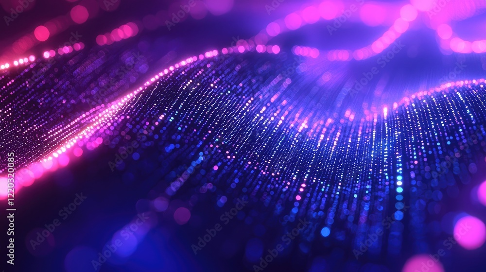 Leinwandbilder Discover a stunning abstract digital background featuring glowing dots and lines that symbolize data connection and networking in a captivating blue gradient.