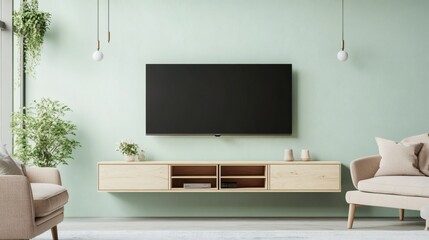 Modern Living Room Interior with Flat Screen TV and Minimalist Furniture